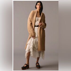 Pilcro Cozy Camel Wool-Blend Long Cardigan